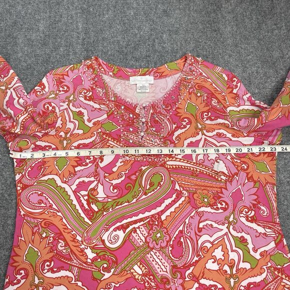 Soft Surroundings Top Womens Size XL Pink Paisley Beaded 3/4 Sleeve Tunic - Picture 8 of 10